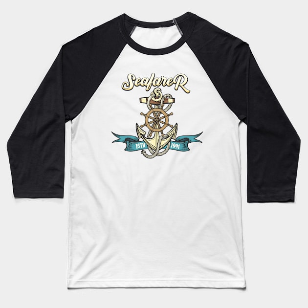 Seafarer Emblem in Tattoo style Baseball T-Shirt by devaleta